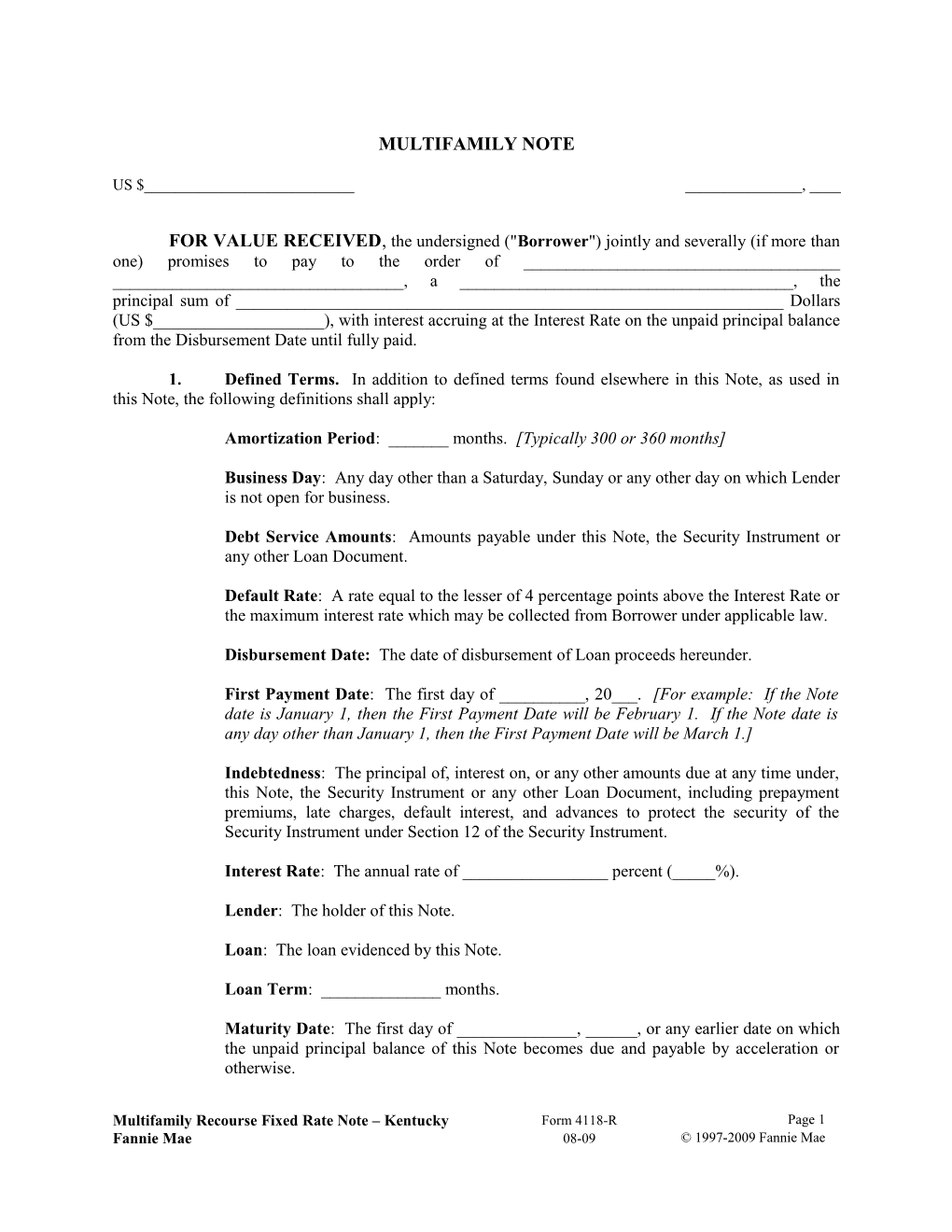 Multifamily Form 4118-R Kentucky