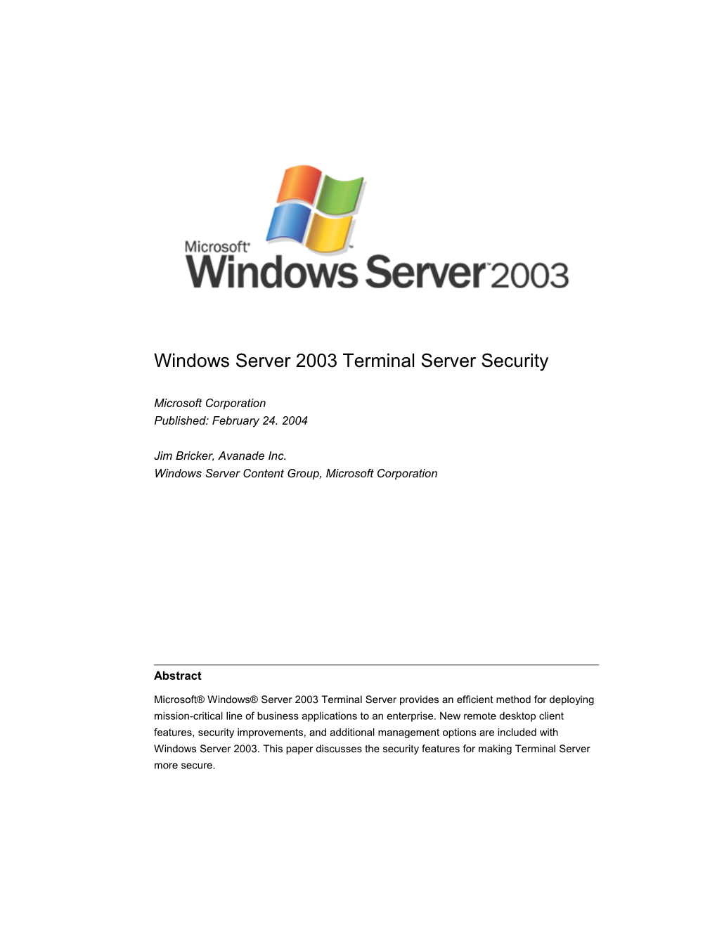Windowsserver2003terminal Server Security