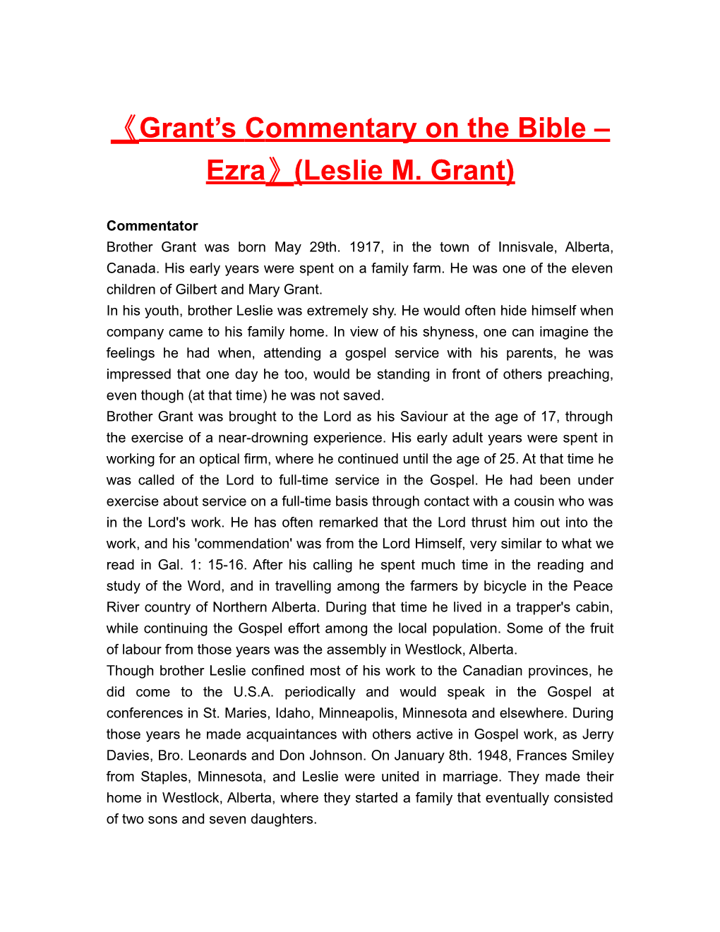 Grant Scommentaryon the Bible Ezra (Leslie M. Grant)