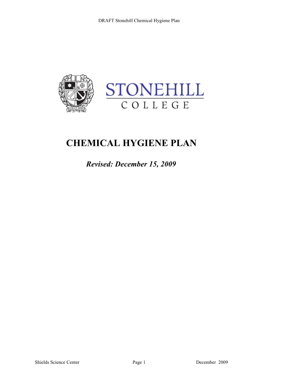 DRAFT Stonehill Chemical Hygiene Plan