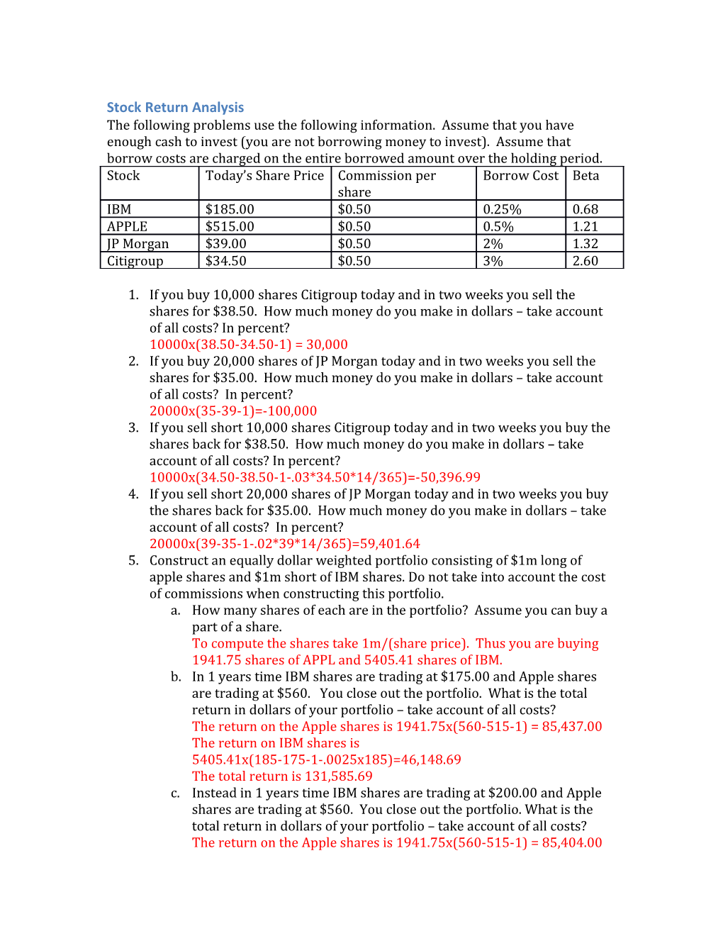 Stock Return Analysis