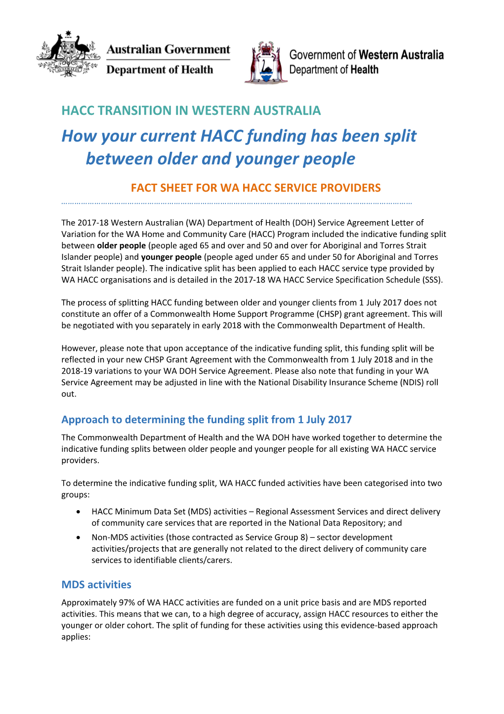 How Your Current HACC Funding Has Been Split Between Older and Younger People