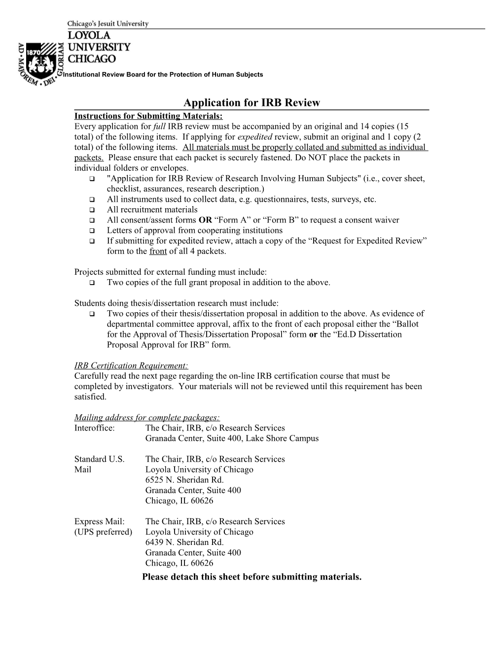 Application for IRB Review