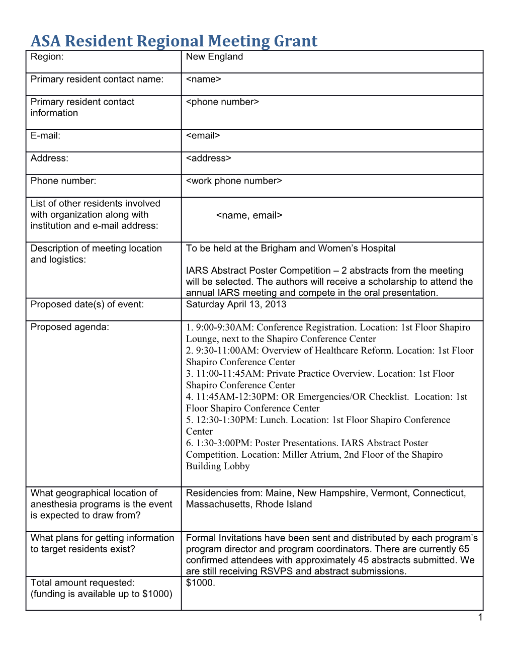 ASA Resident Regional Meeting Grant