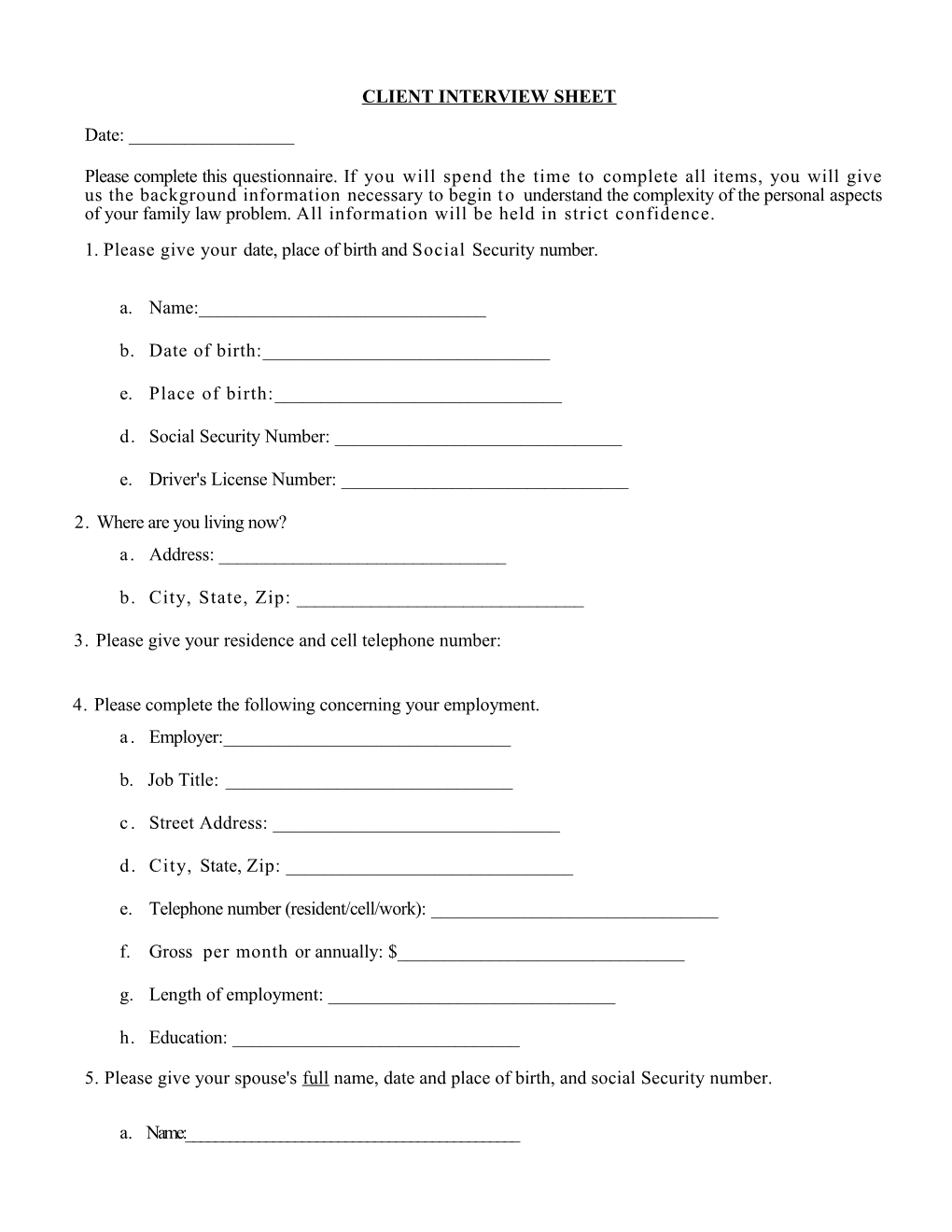 Client Interview Sheet