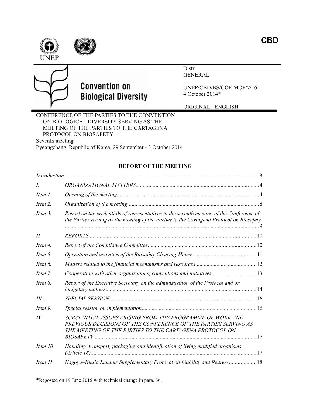 Unep/Cbd/Bs/Cop-Mop/7/16