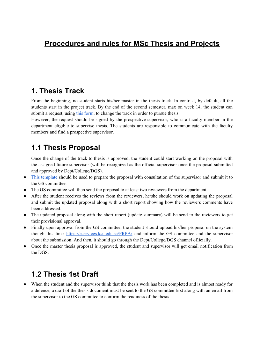 Procedures and Rules for Msc Thesis and Projects