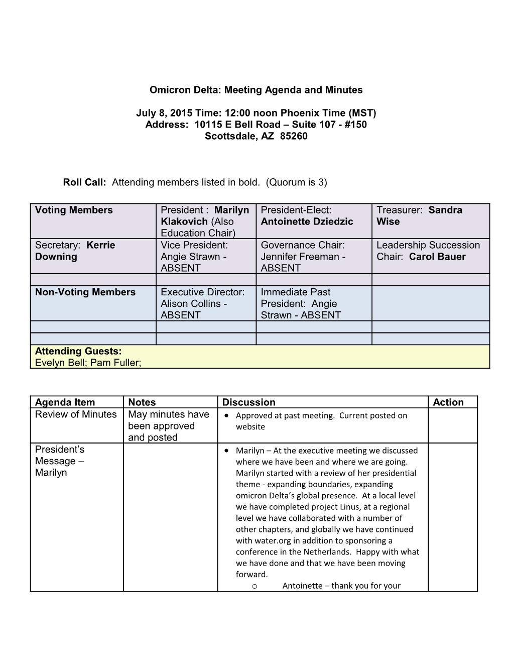 Omicron Delta: Meeting Agenda and Minutes