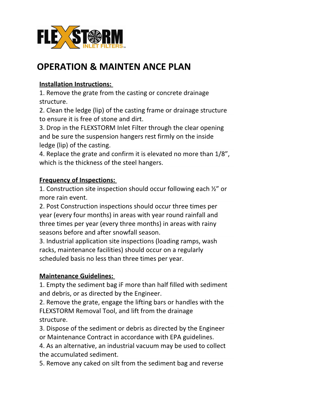 Operation & Mainten Ance Plan
