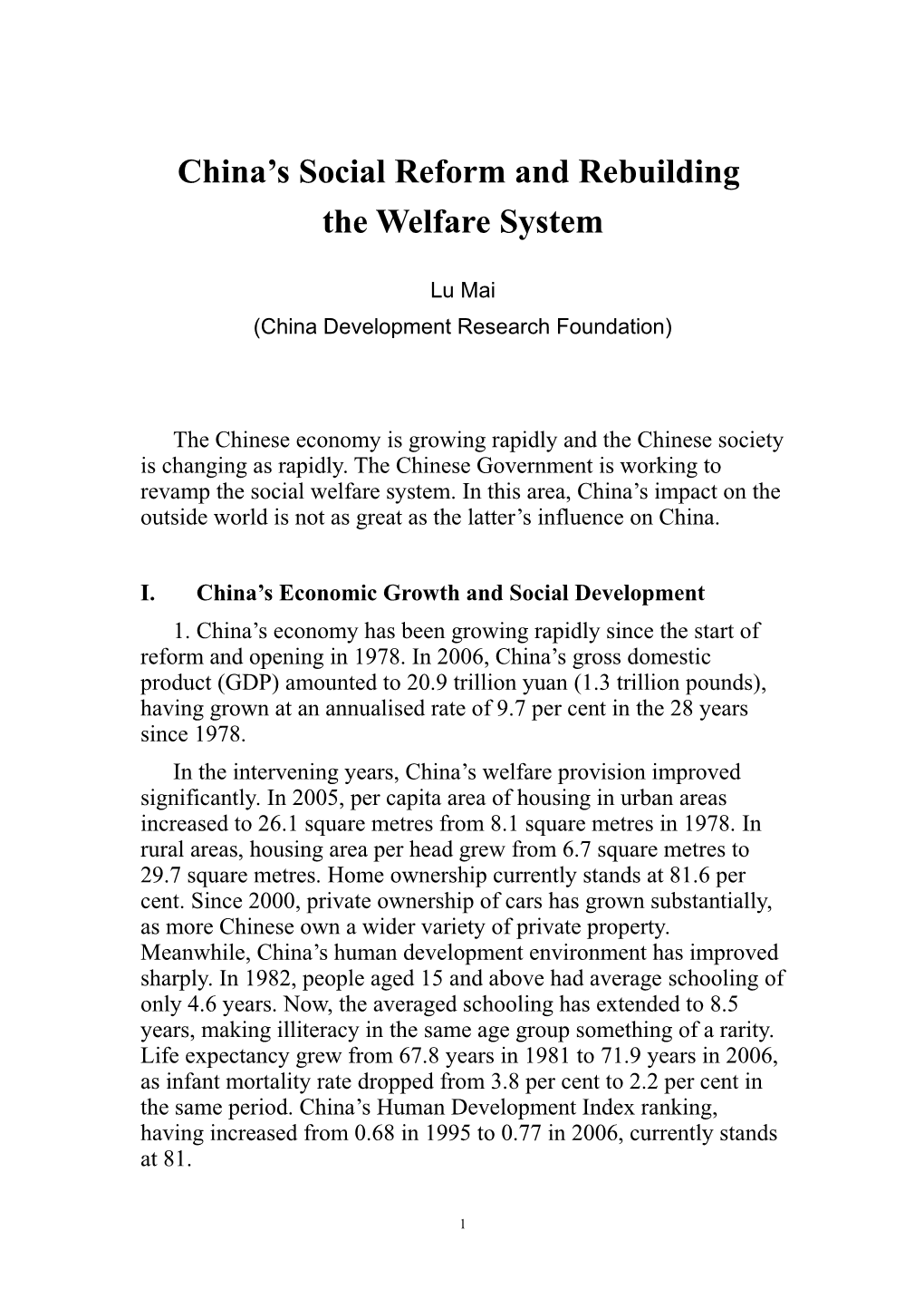 China S Social Reform and Rebuilding the Welfare State