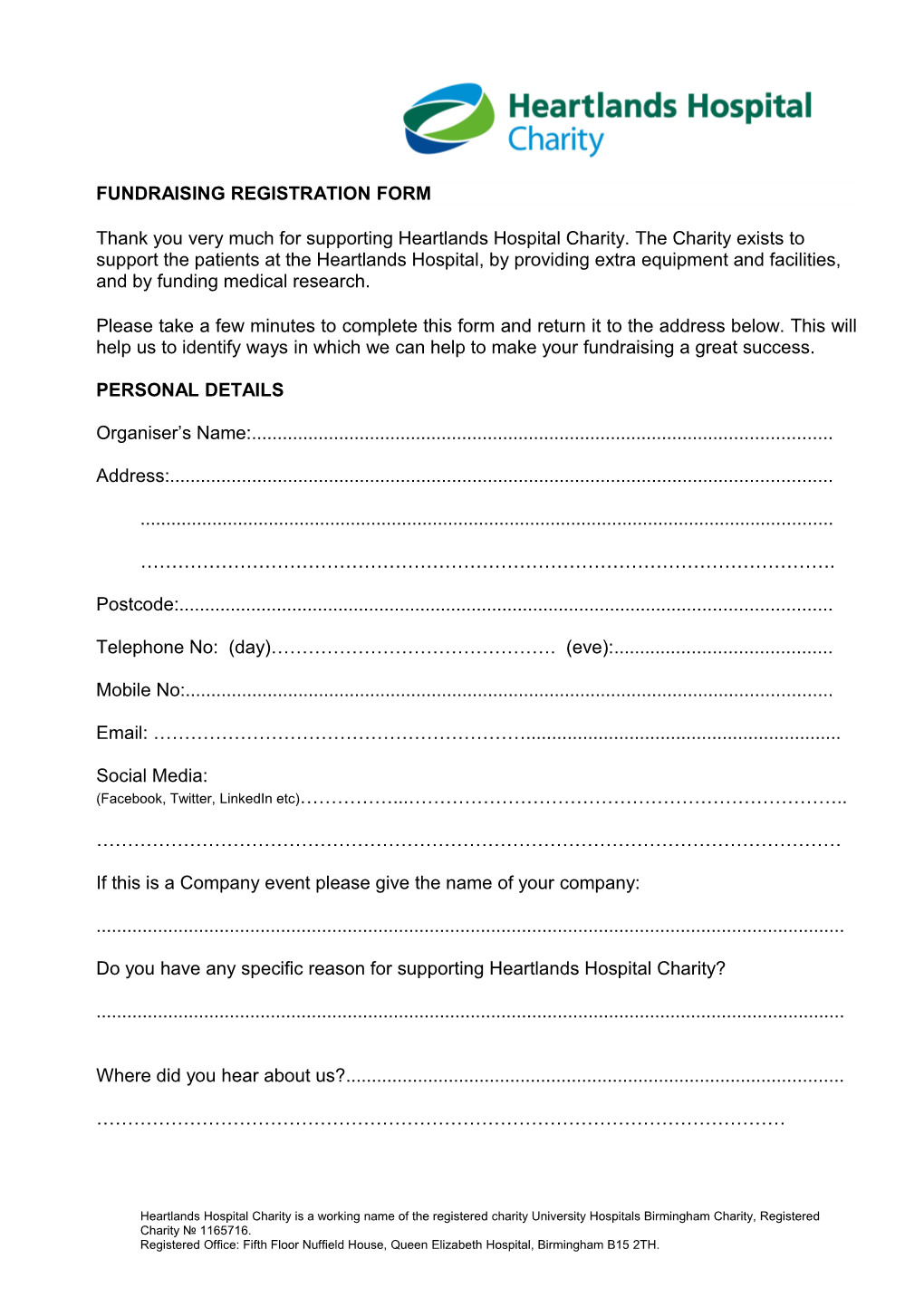 Fundraising Registration Form and Letter