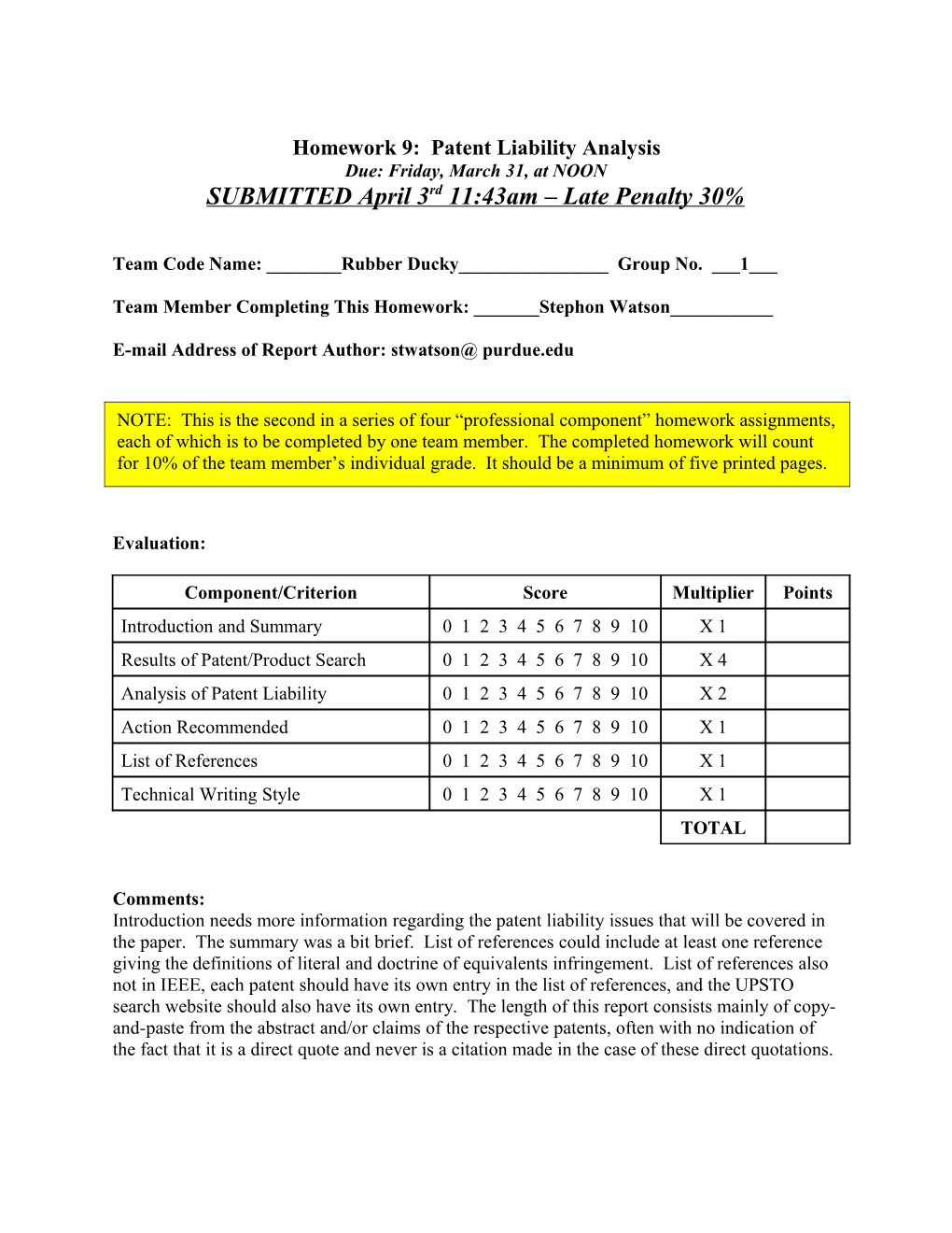Homework 9: Patent Liability Analysis