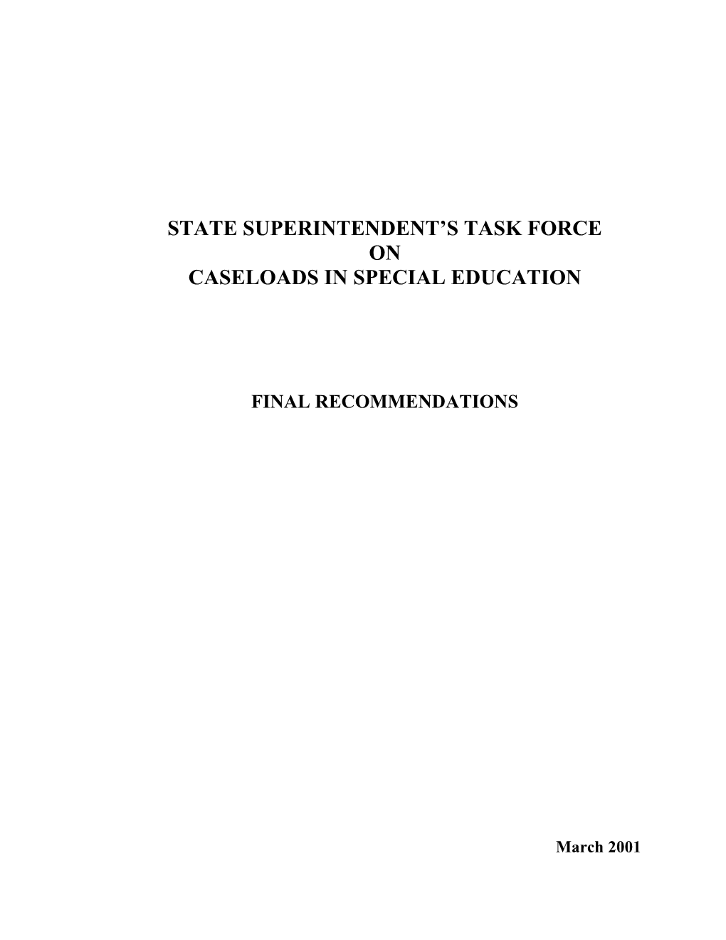 Final Recommendations of the Task Force on Case Loads