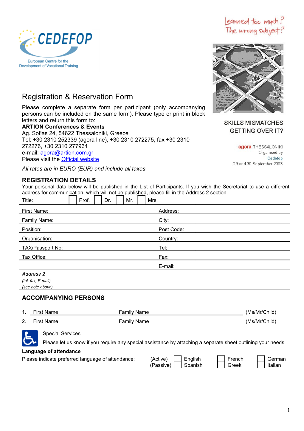 Registration & Reservation Form