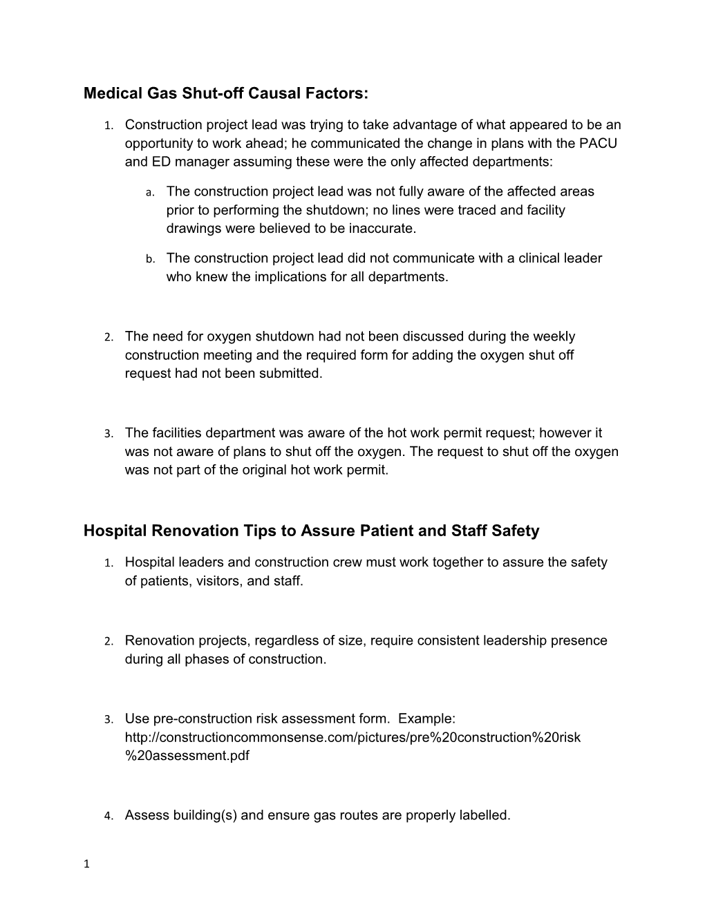 Medical Gas Shut-Off Causal Factors