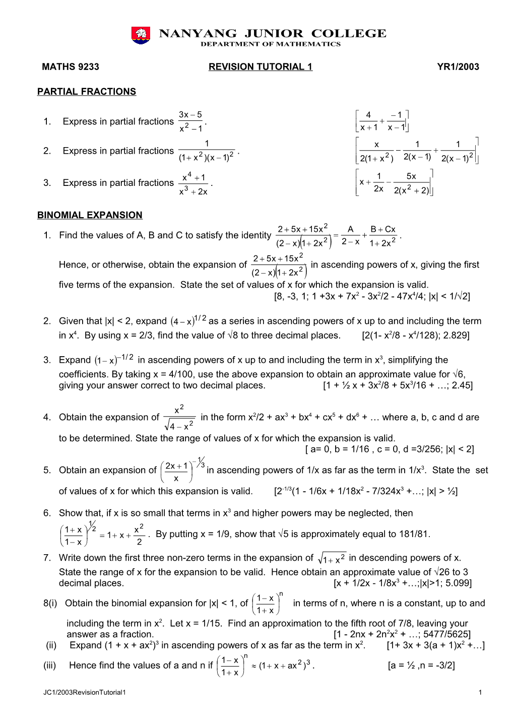 Revision Tutorial 1