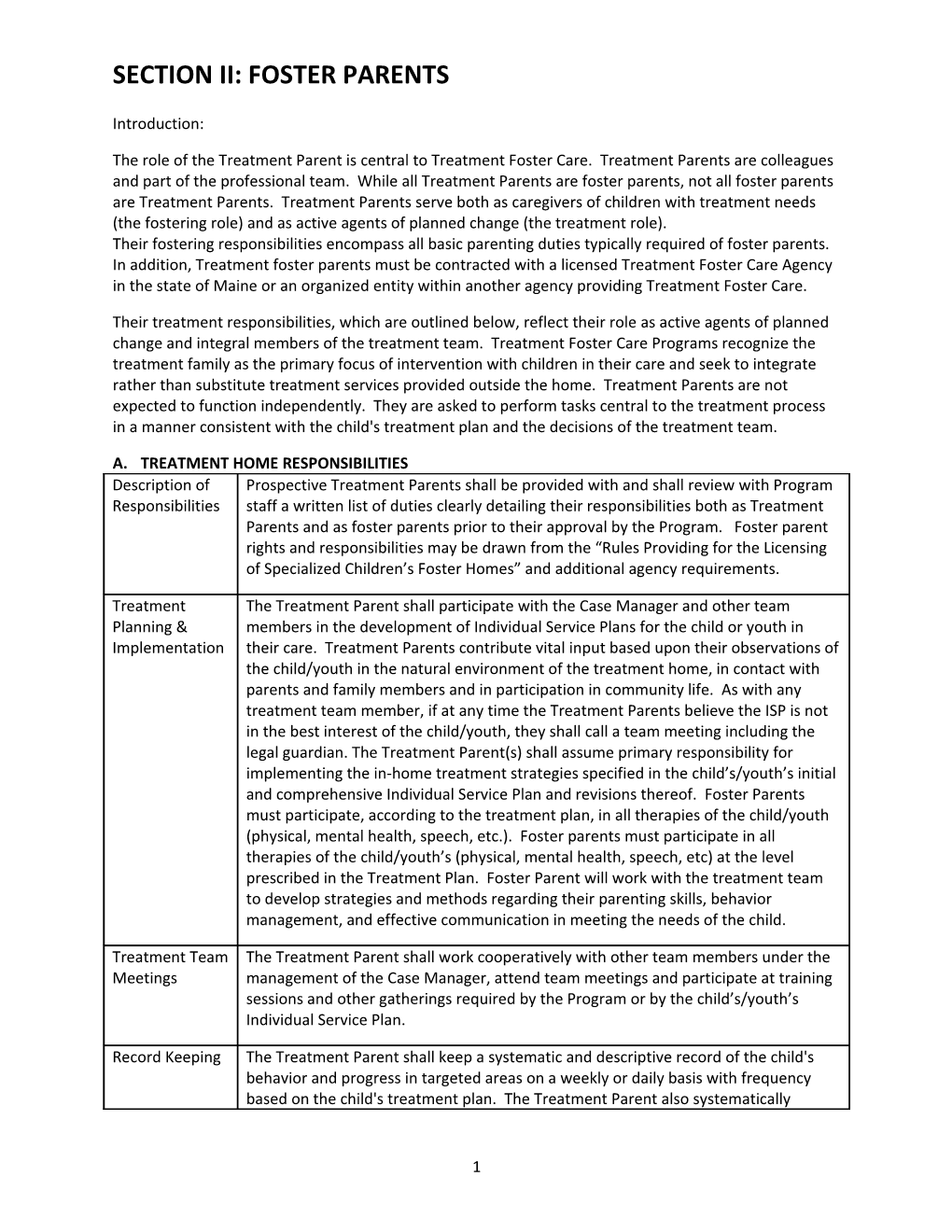 Section Ii: Foster Parents