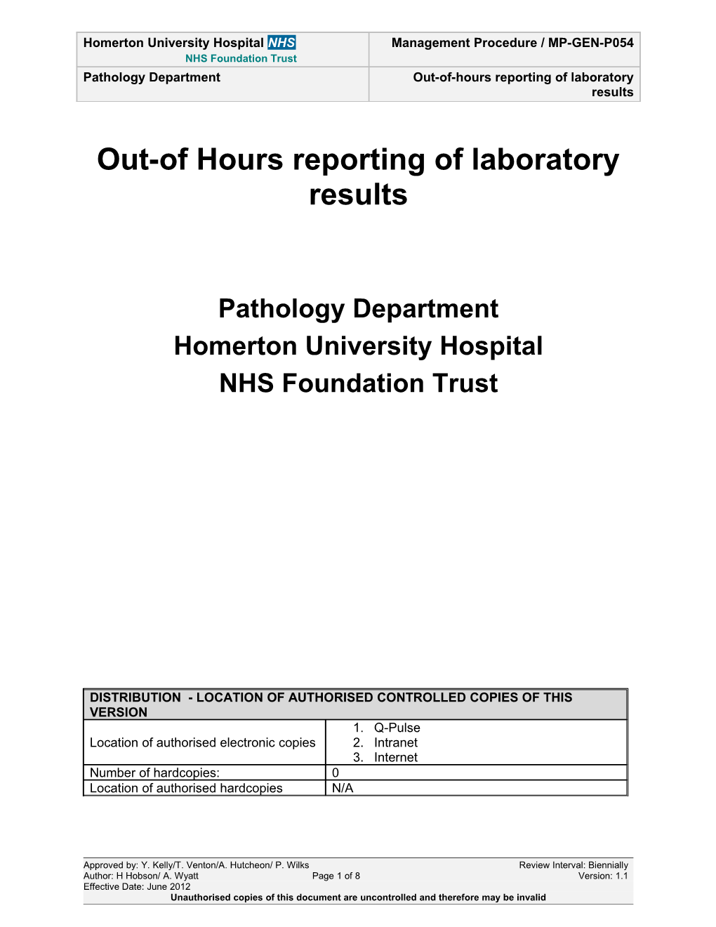 Out-Of Hours Reporting of Laboratory Results