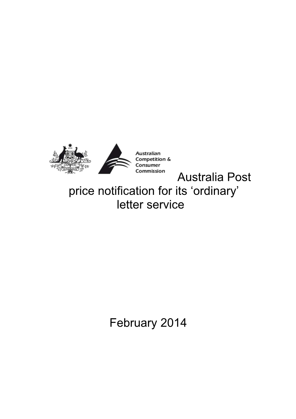 Australia Post Price Notification for Its Ordinary Letter Service