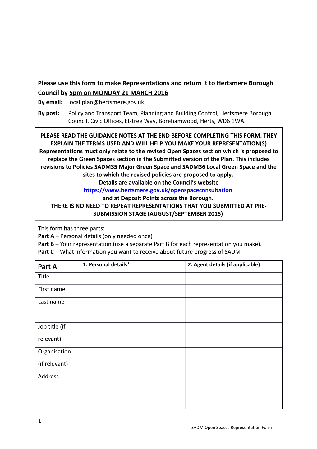 SADM Feb 2016 Consultation Representation Form and Guidance Notes