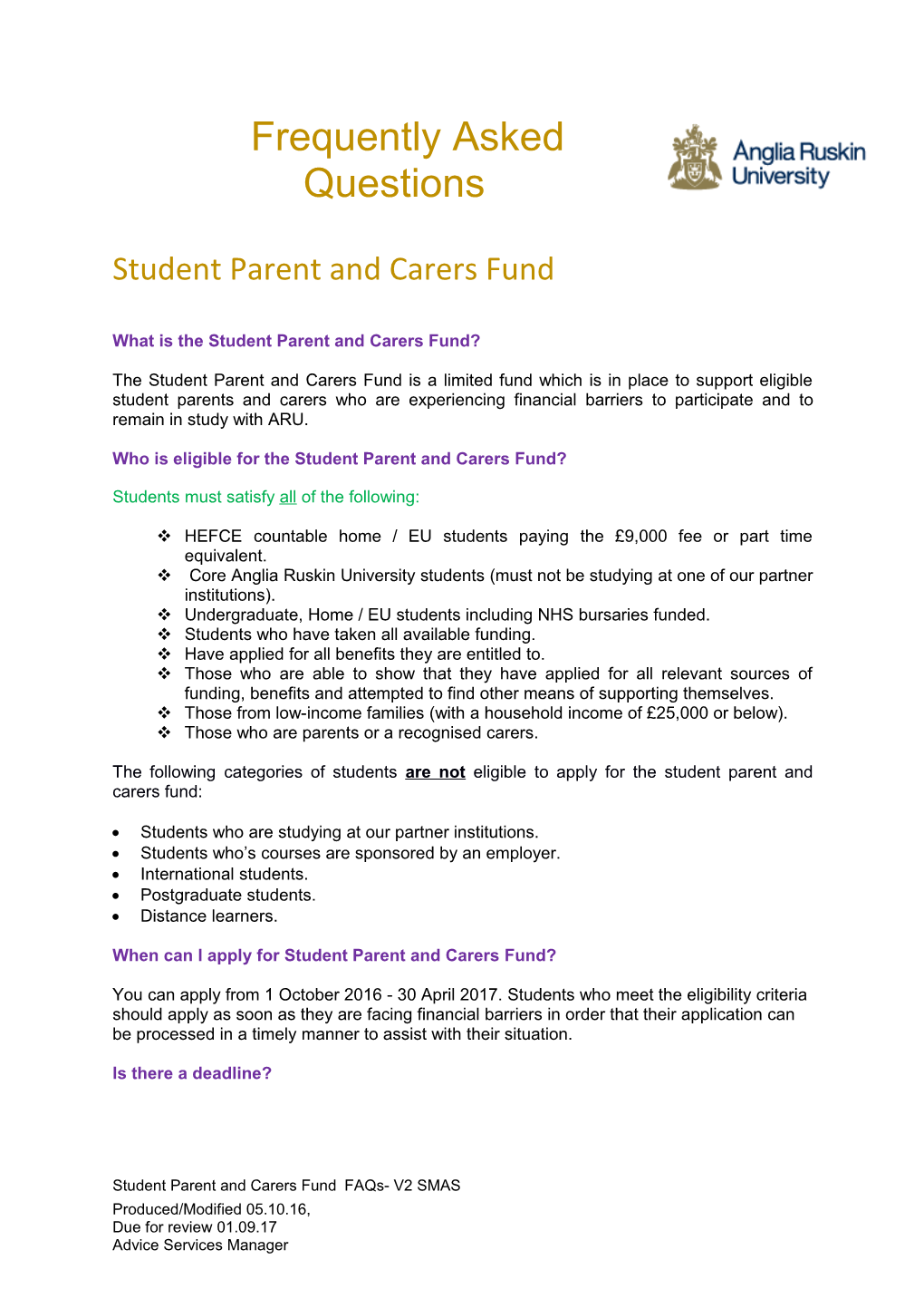 What Is the Student Parent and Carers Fund?