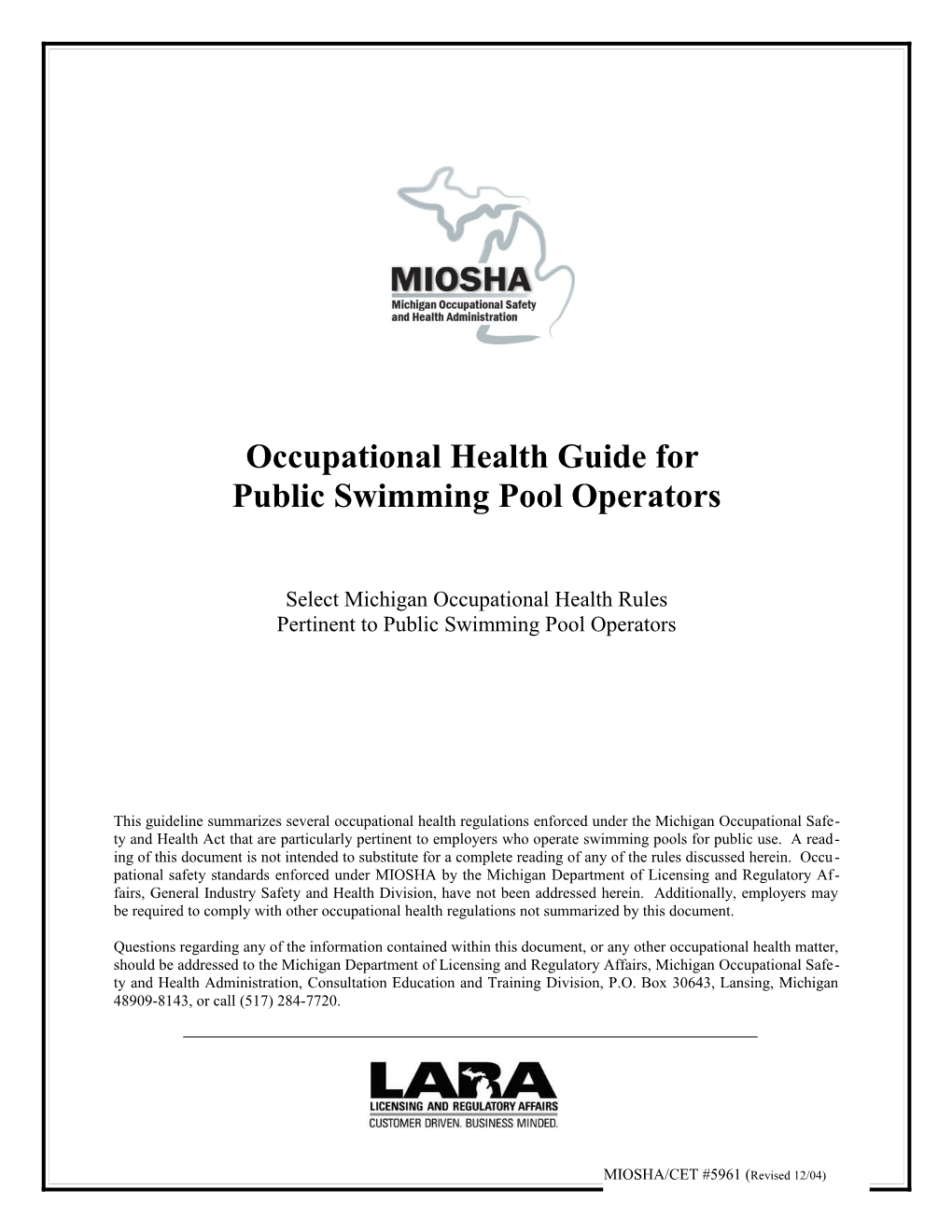 Occupational Health Guide for Public Swimming Pool Operators