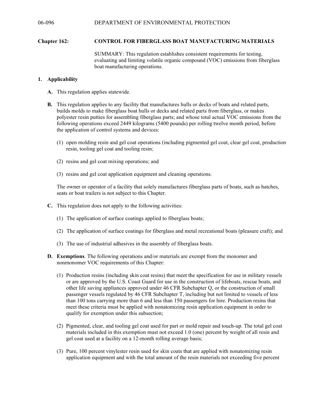 Chapter 162:CONTROL for FIBERGLASS BOAT MANUFACTURING MATERIALS