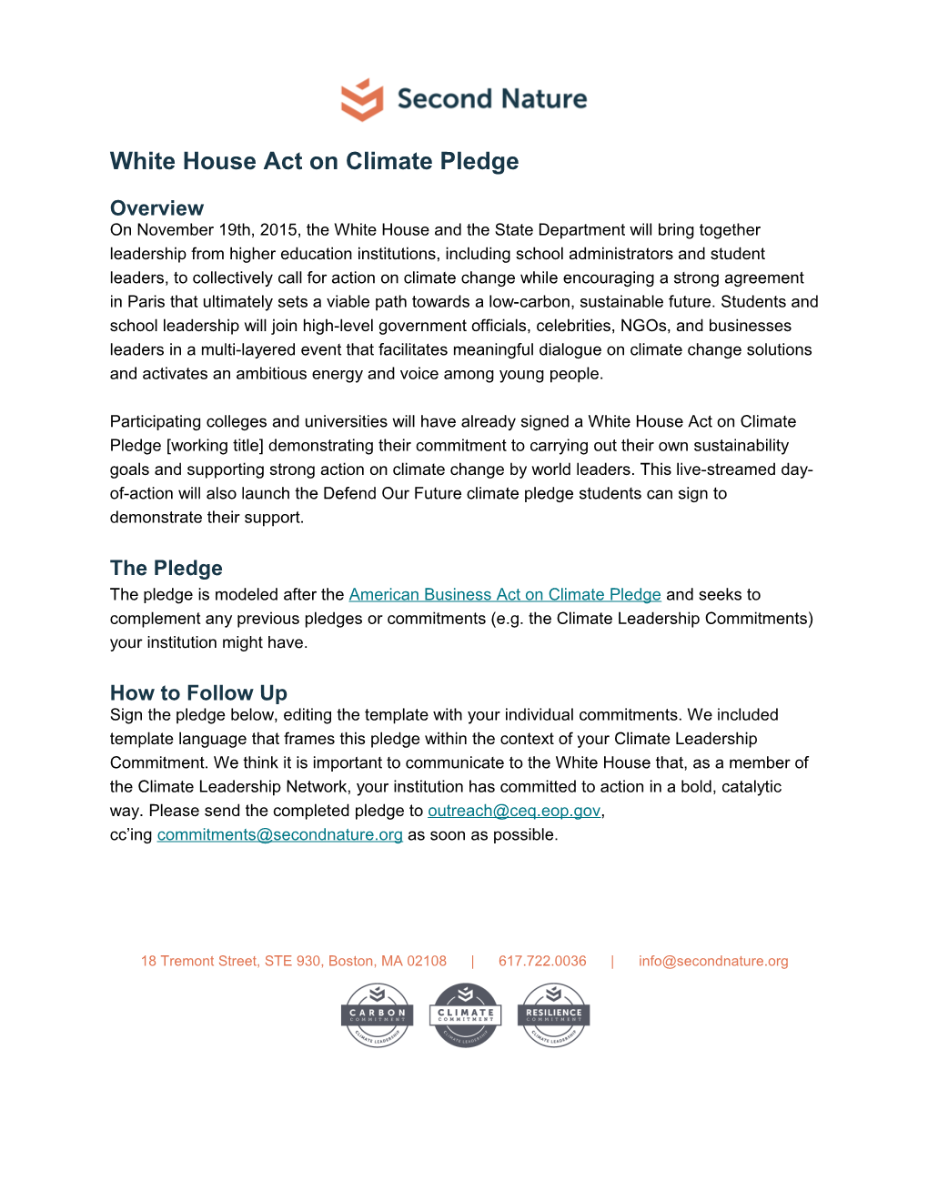 White House Act on Climate Pledge