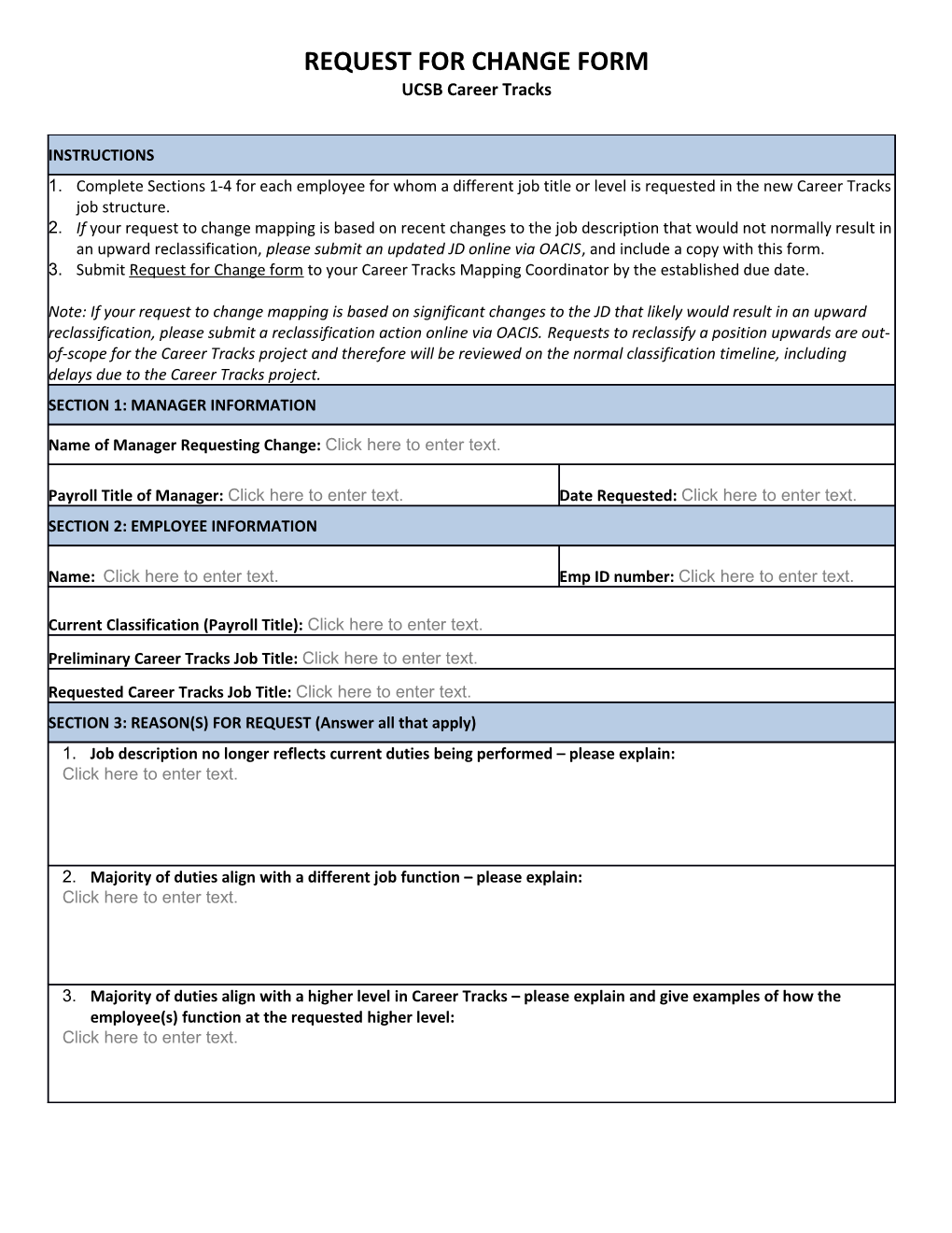 Request for Change Form