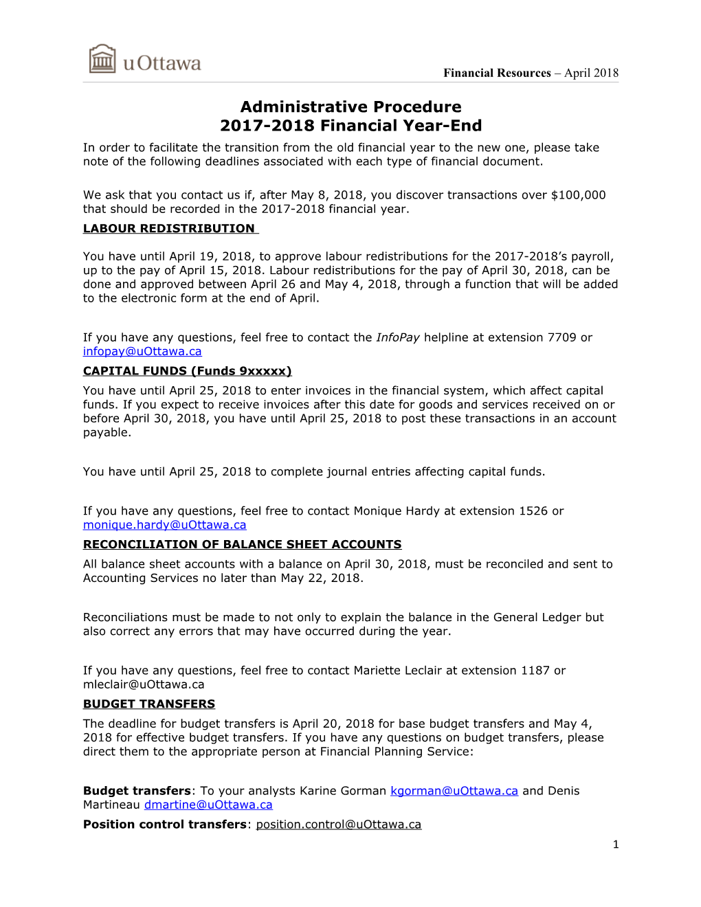 Administrative Procedure 2017-2018Financial Year-End