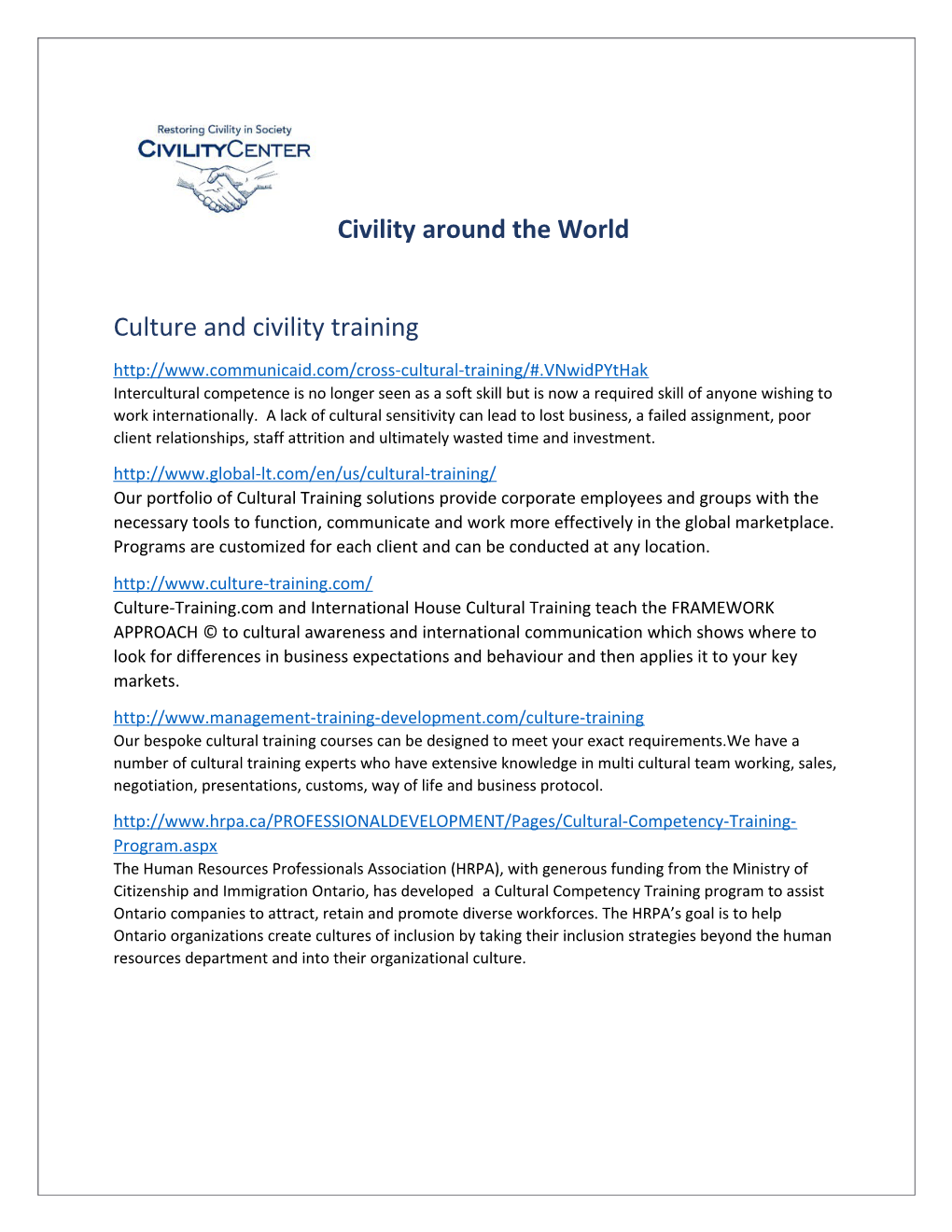 Culture and Civility Training