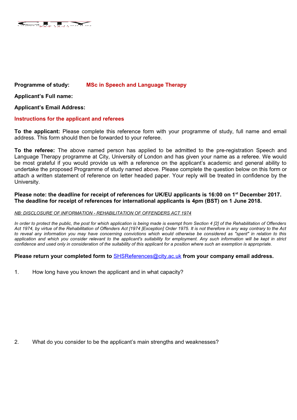 Programme of Study: Msc in Speech and Language Therapy