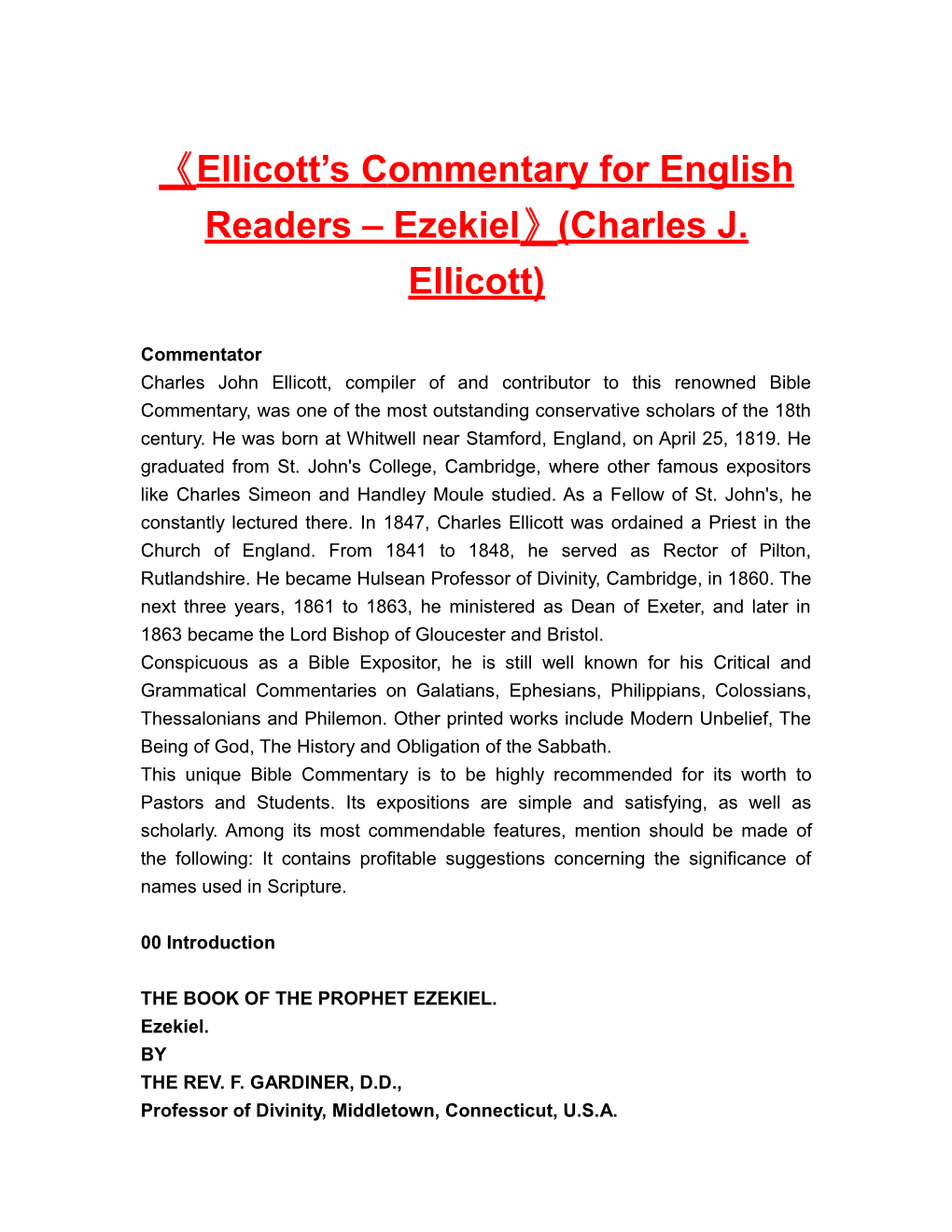 Ellicott Scommentary for English Readers Ezekiel (Charles J. Ellicott)