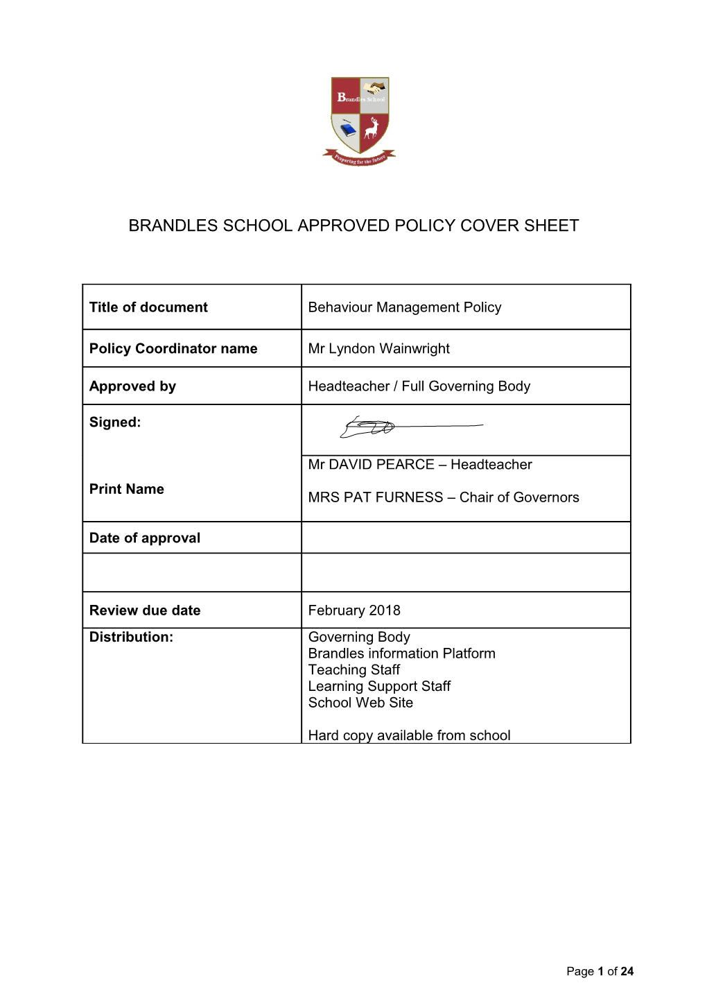 Brandles School Reward and Sanction Policy