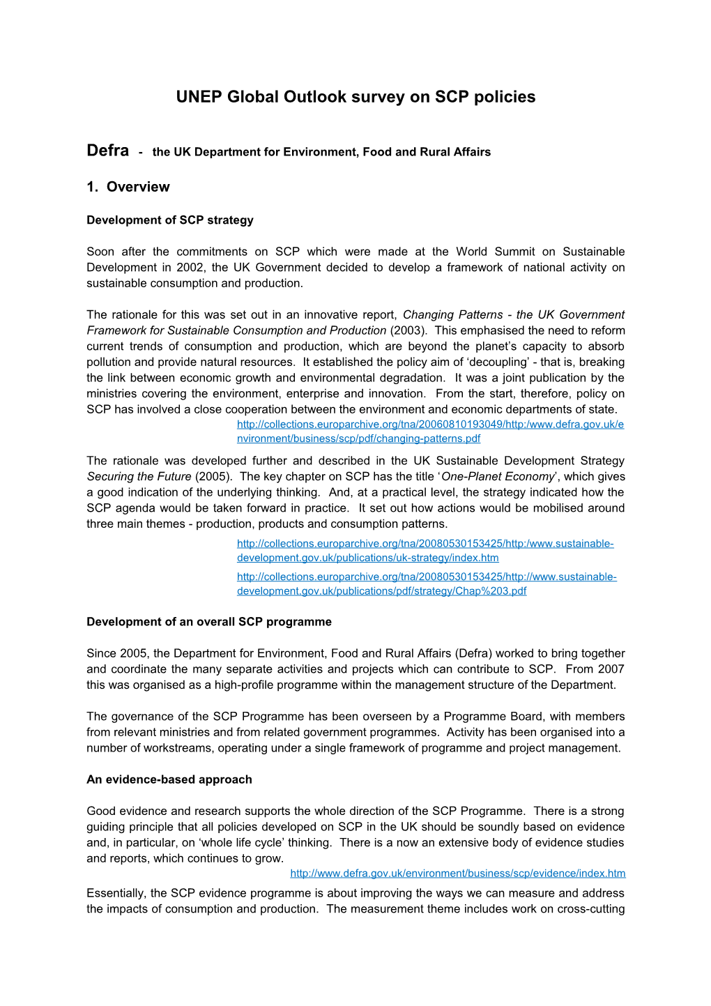 UNEP Global Outlook Surveyon SCP Policies