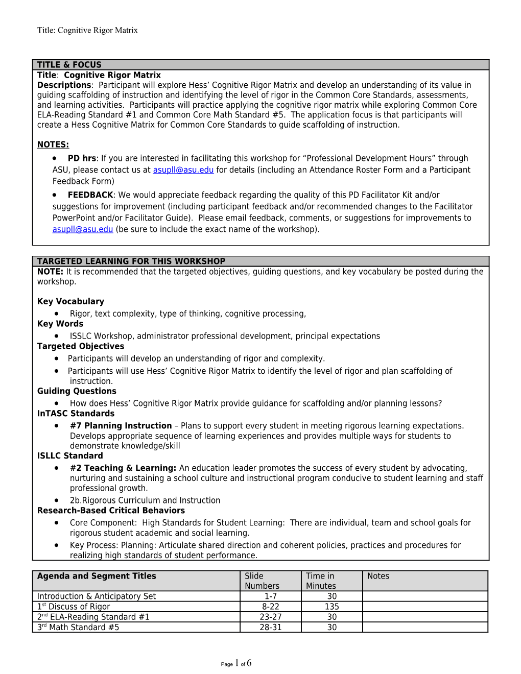 Title: Cognitive Rigor Matrix