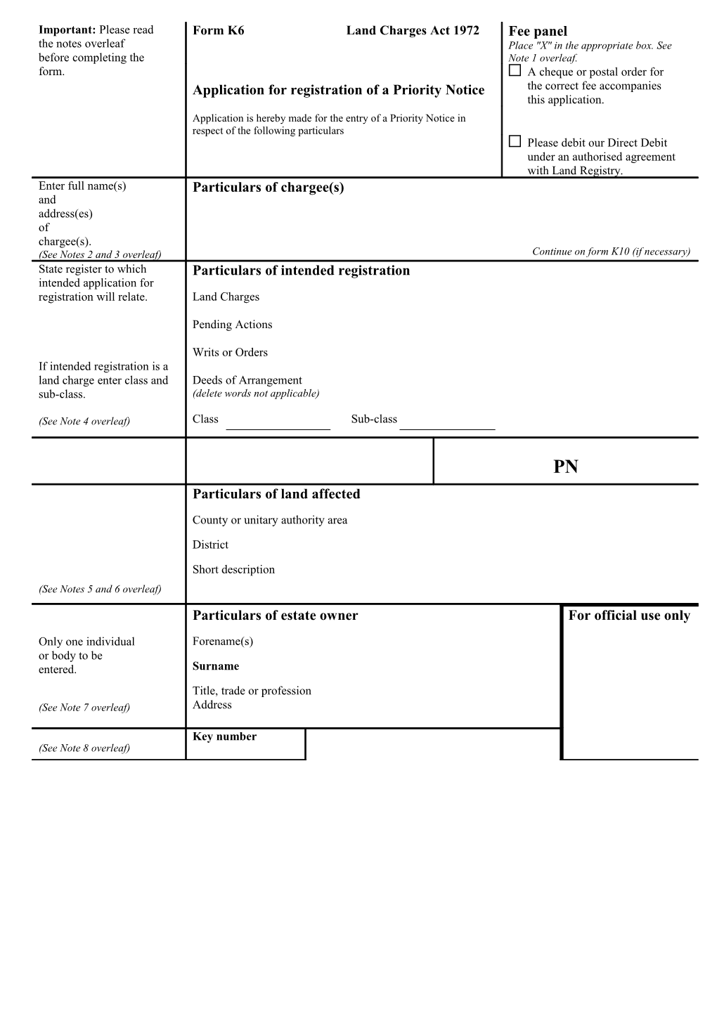 Application for Registration of a Priority Notice