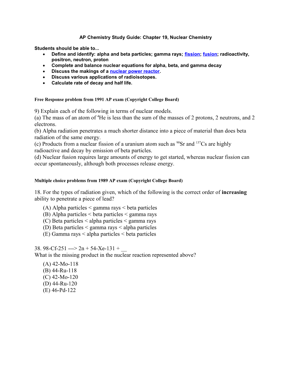 AP Chemistry Study Guide: Chapter 21, Nuclear Chemistry