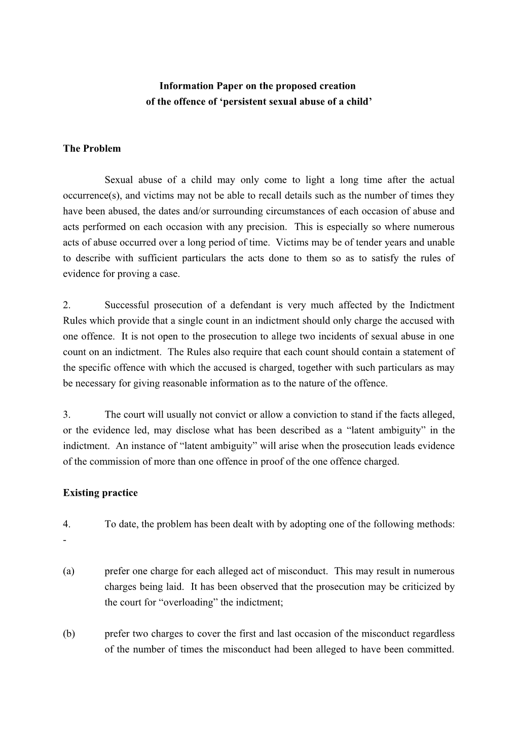 Information Paper on the Proposed Creation