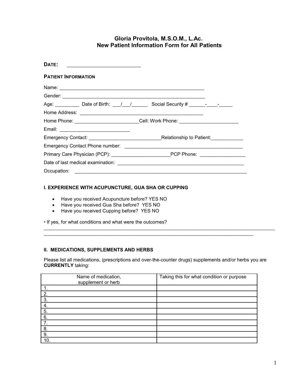 New Patient Informationform for All Patients