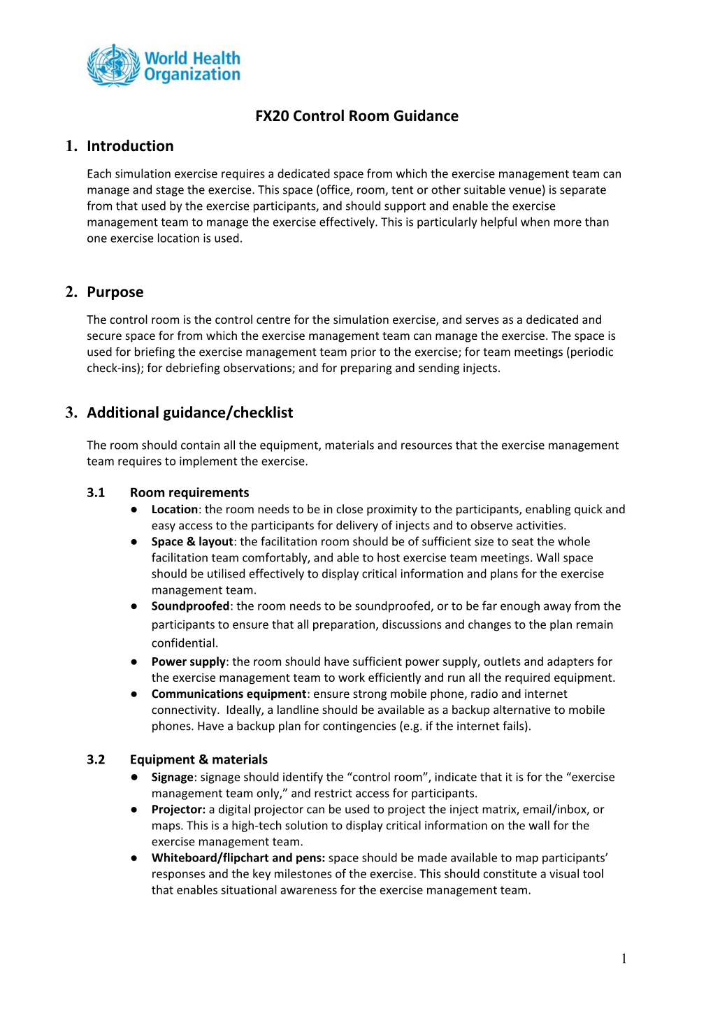 FX20 Control Room Guidance