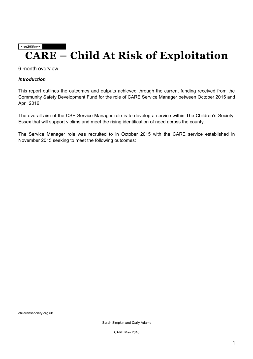 CARE Child at Risk of Exploitation