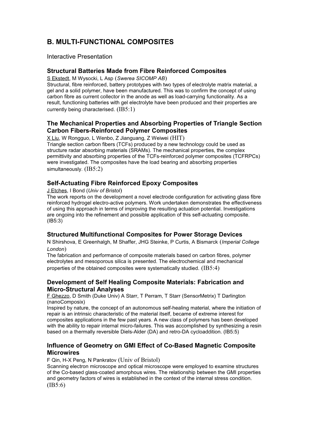 B. MULTI-FUNCTIONAL COMPOSITES Interactive Presentation Structural Batteries Made From