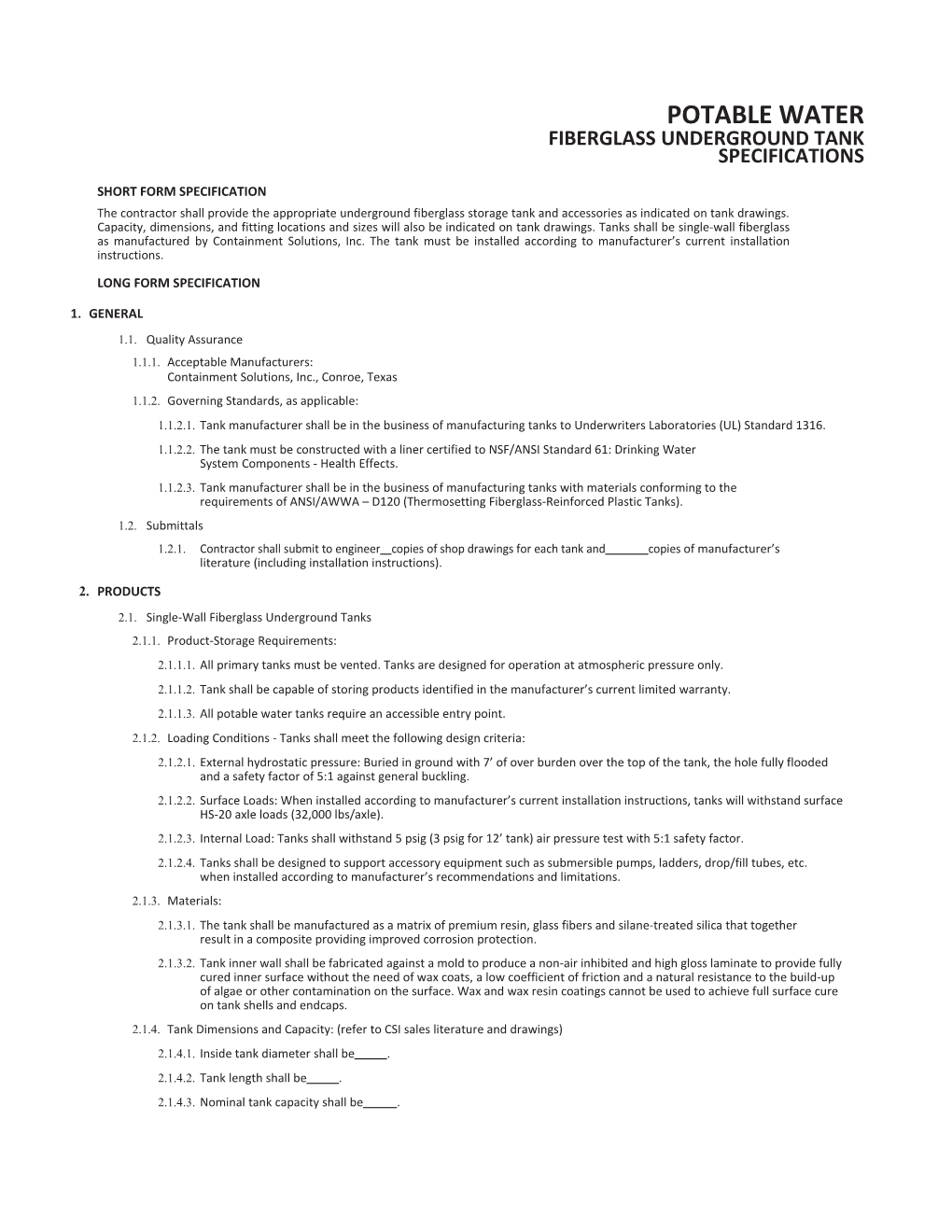 TNK 1055F Potable Water Specifications.Indd