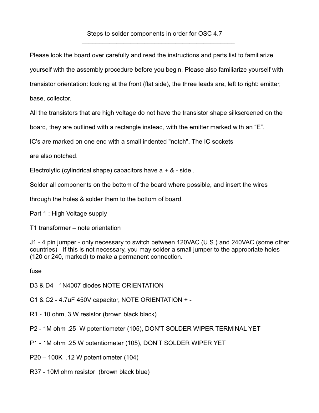 Steps to Solder Components in Order for OSC 4.7