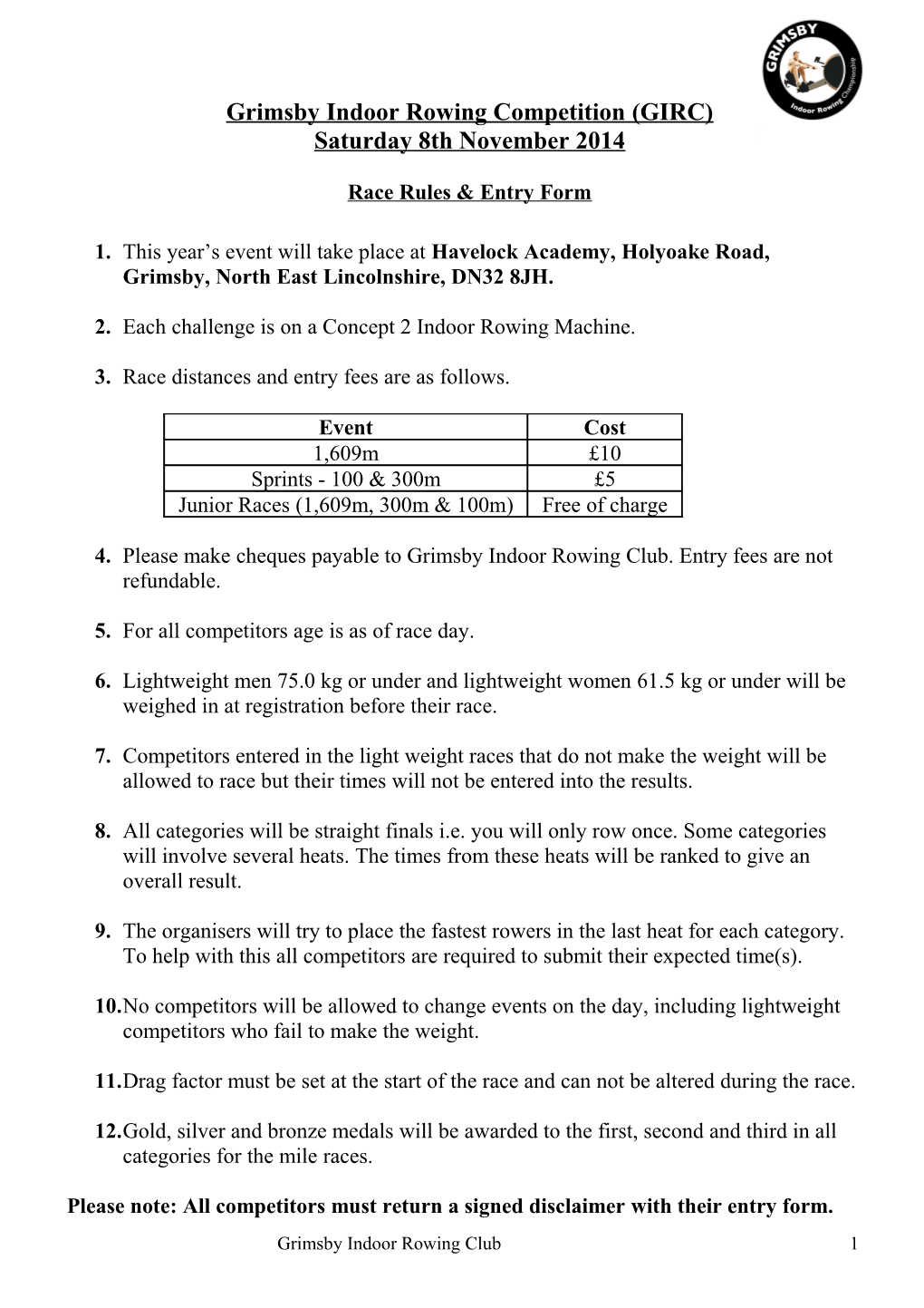 Team Race Rules and Entry Form