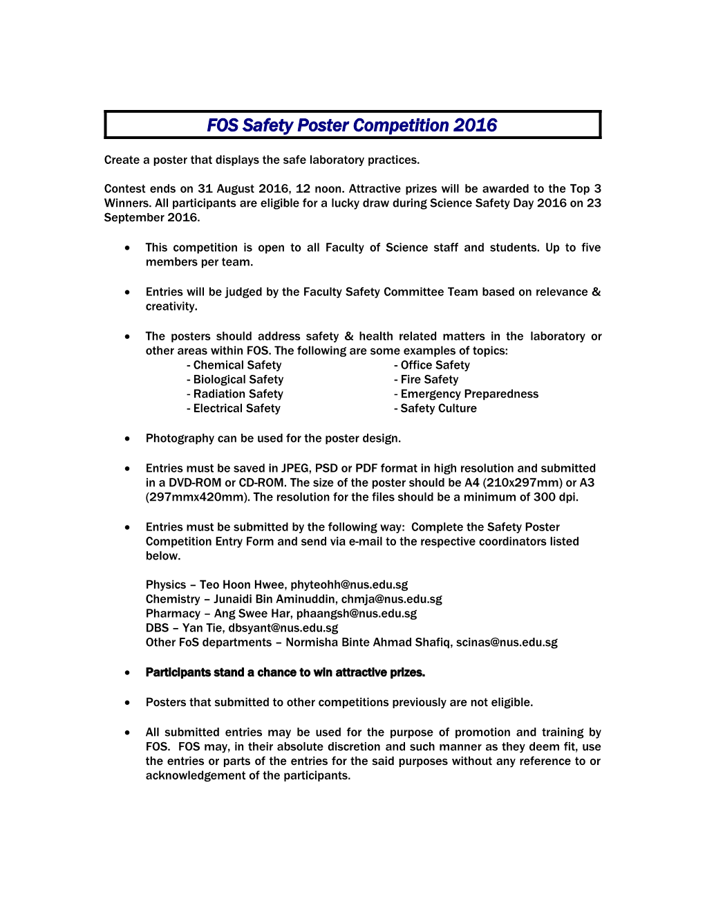 FOS Safety Poster Competition 2016
