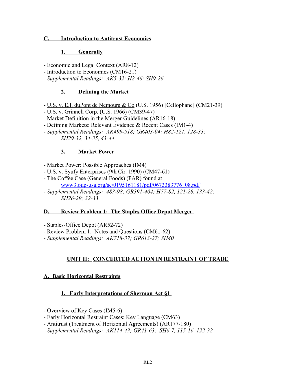 Complete Antitrust Fall 2004 Reading List
