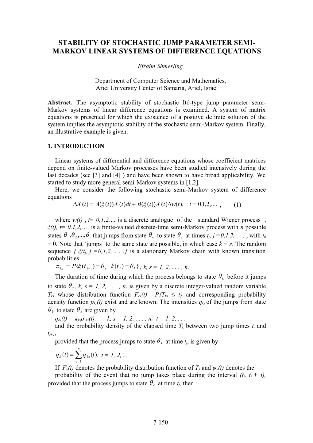 Stability of Stochastic Jump Parameter Semi-Markov Linear Systems of Difference Equations