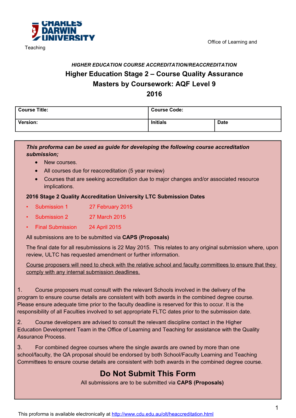 Higher Education Course Accreditation/Reaccreditation